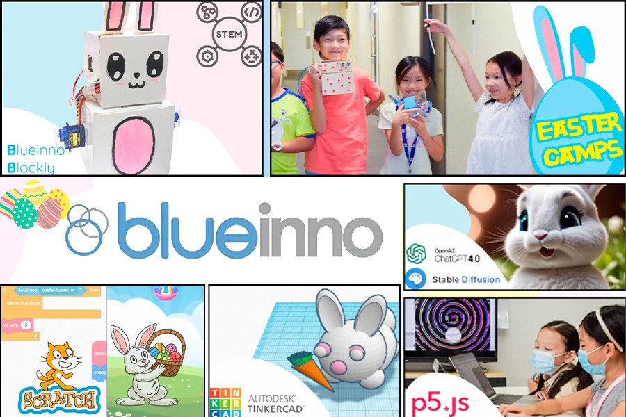 STEM and Coding Easter Camps 2024 by Blueinno Technology Collage